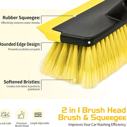 Ordenado 56" Car Wash Brush with Long Handle - Car Cleaning Brush with Soft Bristle & Squeegee, Scratch-Free Car Cleaning Mop Kit for Washing Exterior & Snow, Universal for RV Boat Truck SUV Yellow