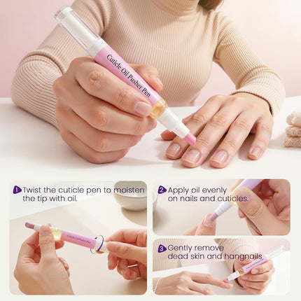2 Pcs 2-in-1 Cuticle Remover Pen, Ceramic Cuticle Oil Pusher for Hangnails & Dry Damaged Nails, Nail Care Tool to Repair, Nourish, Moisturize & Brighten Nails