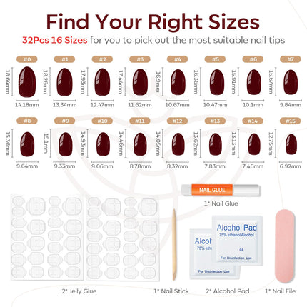 Dark Red Short Fall Press On Nails, Oval Fake Nails