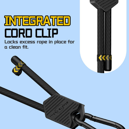 Lucky Straps 48" Black Adjustable Carabiner Bungee Cords with Hooks, 8 Pack