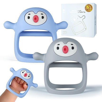 Baby Teething Toys for 0-6Months, Teethers for Babies 3-6Months | Penguin Teether | Hand Teether |Teething Mittens for Teething Relief, Baby Pacifier |Teething Pacifiers for Baby, Light Blue