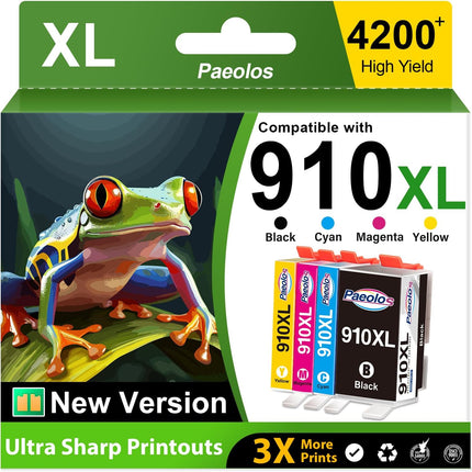 910XL 910 Ink Cartridges Latest Chip Replacement for HP 910XL Ink Cartridges Combo Pack for HP 910 Ink Work for HP OfficeJet Pro 8020 8010 8025 8035 8028 8030 8015 8018 8022 Printer Ink 910 (4 Pack)