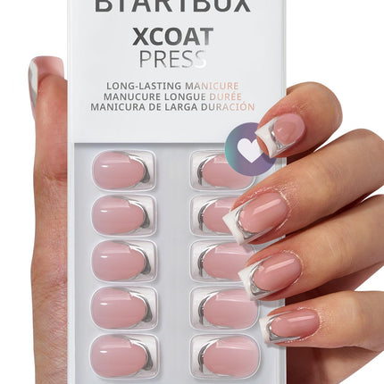Uñas postizas, uñas falsas cortas almendradas rosas, 32Pcs kit completo