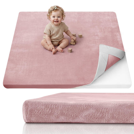 Mat de juego para bebé de 1.3" de grosor, mat para corral de 71x59 con funda desmontable y lavable, alfombra grande para piso, cojín de espuma y base antideslizante para niños, bebés, gris claro