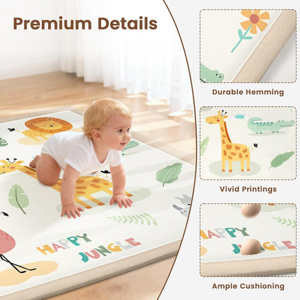 50"×50" Baby Play Mat for Floor & Playpen, 1.2" Thick High-density Foam Nursery Mat for Tummy Time, Soft Plush Carpet with Non-slip Bottom for Infant Toddler Baby Crawling & Playing (Animals)