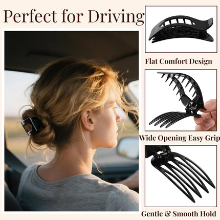8 Pack Black Flat Hair Clips for Women – Large Glossy Rectangle No-Slip Claw Clips for Thick & Thin Hair, Strong Hold Square Hair Accessories for Work & Daily Styling