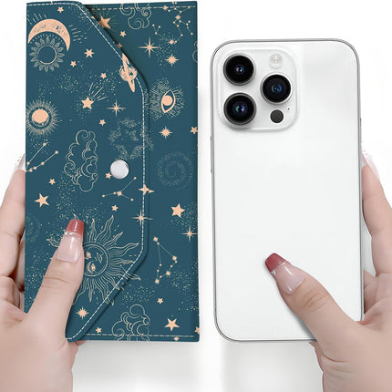 PU Leather Cash Envelopes Wallet, Reusable Money Savin Wallet, Cute Budget Envelope with 4 Dividers & 1 Sheets Budget Labels Galaxy Night Sky
