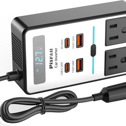 200W Car Power Inverter DC 12V to 110V AC,Cigarette Lighter Adapter Plug with [65W USB-C]/USB-Fast Charger 24W/Multiple USB/Laptop car Charger with Voltage Display