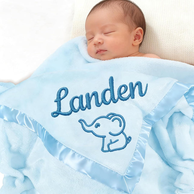 Personalized Baby Blanket with Embroidered Name,Custom Baby Receiving Blankets Soft Fleece Toddler Blanket for Newborn