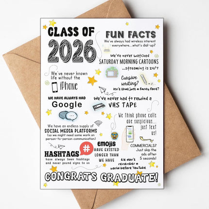 Katie Doodle 2026 Graduation Card - (Made in USA) - Funny High School Graduation Cards 2026, Class-of-2026 Cards (5x7 inch, Blank Inside) - Grad Gifts for Her, Him (Handmade) - Includes Envelope