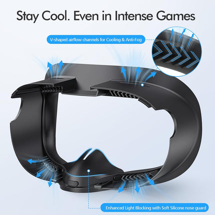 Face Pad for Meta Quest 3 Facial Interface for Oculus Quest 3 Accessories Sweet-Proof PU Leather Foam Cushion Face Cover Replacement Black