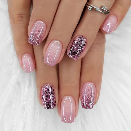 Curvlife Press On Nails Pink Diamond Acrylic Short Fake Nails Design Stick On Nails Tips, Glue On Nails False Nails For Women Nail Kit