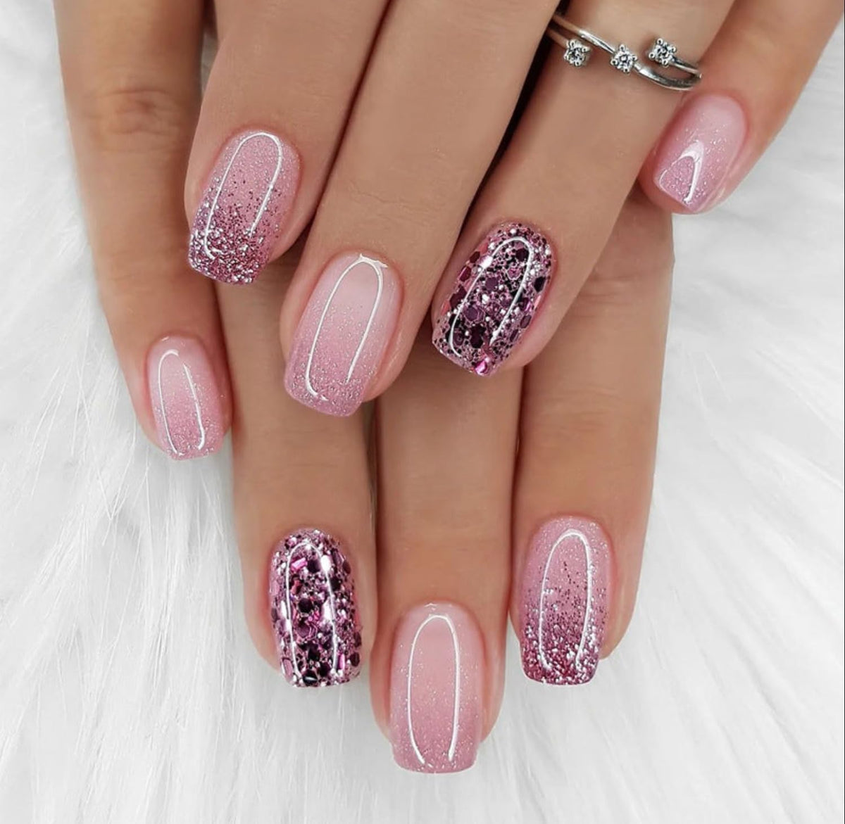 Medium Square Multicolor Reusable Press-On Nails, 30 PCS