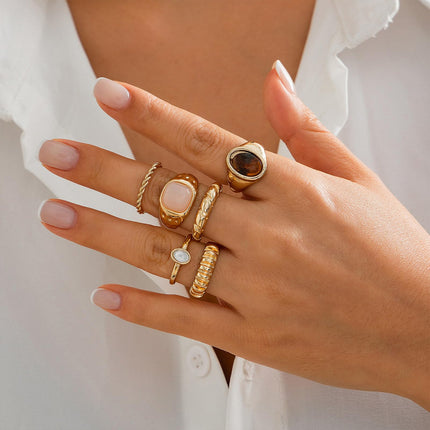 Chunky Rings for Women Stackable Vintage Adjustable Rings for Women Gold Statement Stone Ring Set Vintage Jewelry