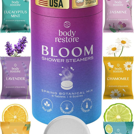 Body Restore Shower Steamers Aromatherapy 6 Pack – Easter Basket Stuffers, Easter & Birthday Gifts for Women & Men, Girls & Boys, Stress Relief & Relaxation Self Care – Bloom