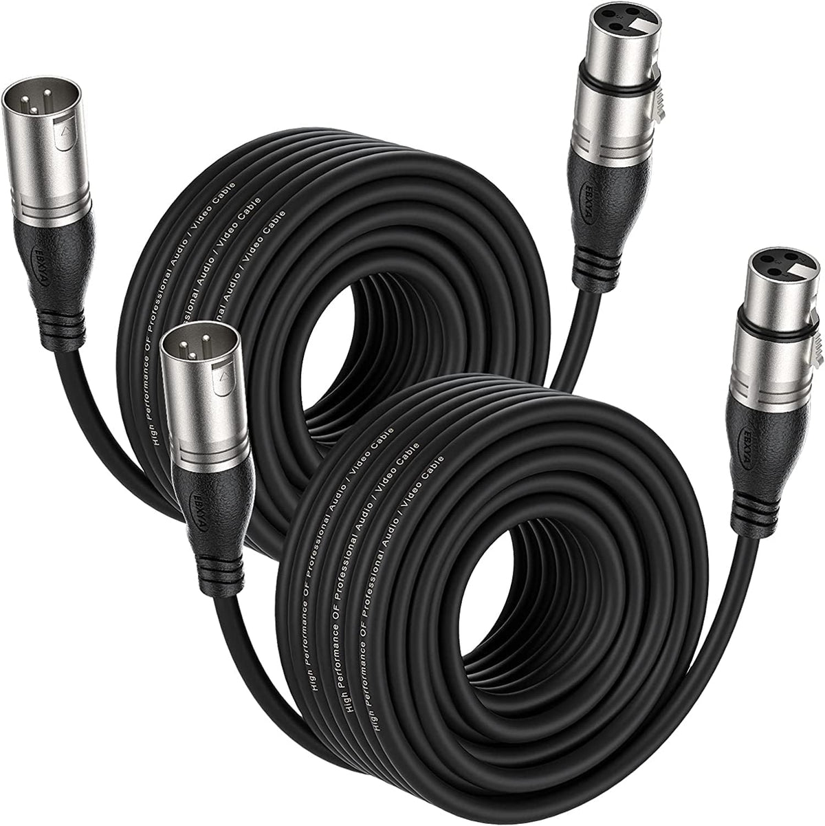 XLR Cable 50ft 2 Packs - Premium Balanced Microphone Cable with 3-Pin XLR Male to Female Mic Speaker Cable, Black
