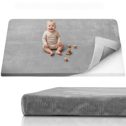 Mat de juego para bebé de 1.3" de grosor, mat para corral de 71x59 con funda desmontable y lavable, alfombra grande para piso, cojín de espuma y base antideslizante para niños, bebés, gris claro