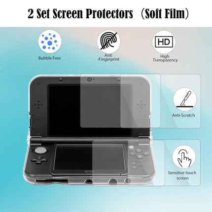 JDGPOKOO 5 in 1 Accessories Kit for New Nintendo 3DS XL/LL 2015, Carrying Case for New 3DS XL/LL, Clear Shell Case, 2 Set Screen Protectors and Charging Cable Compatible with Nintendo New 3DS‌ XL/LL ONLY
