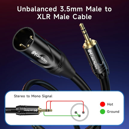 Cable Matters 3.5mm to XLR Cable - 3ft, Male to Male XLR to 1/8 Inch Cable, Compatible with iPod, MP3 Player, Laptop, Voice Recorder, and More, Black – Not for Microphone Use