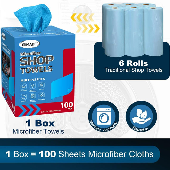 Shop Towels, 100 Sheets Microfiber Cleaning Cloth Commercial Grade Washcloths Lint-Free Bulk Shops Rags - photo 2