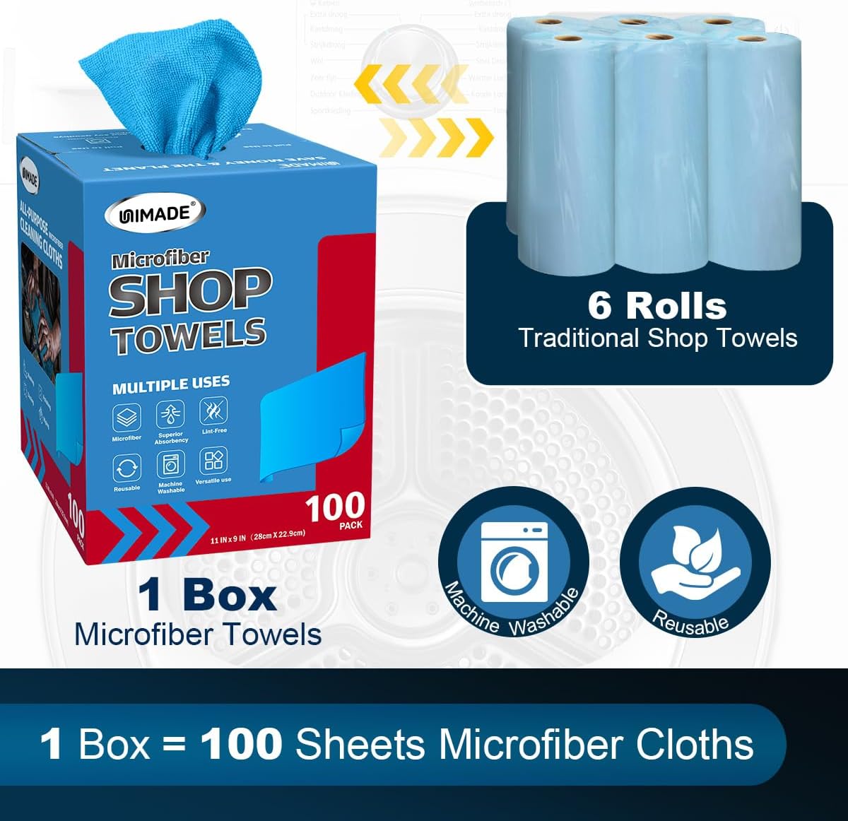 Shop Towels, 100 Sheets Microfiber Cleaning Cloth Commercial Grade Washcloths Lint-Free Bulk Shops Rags - photo 2
