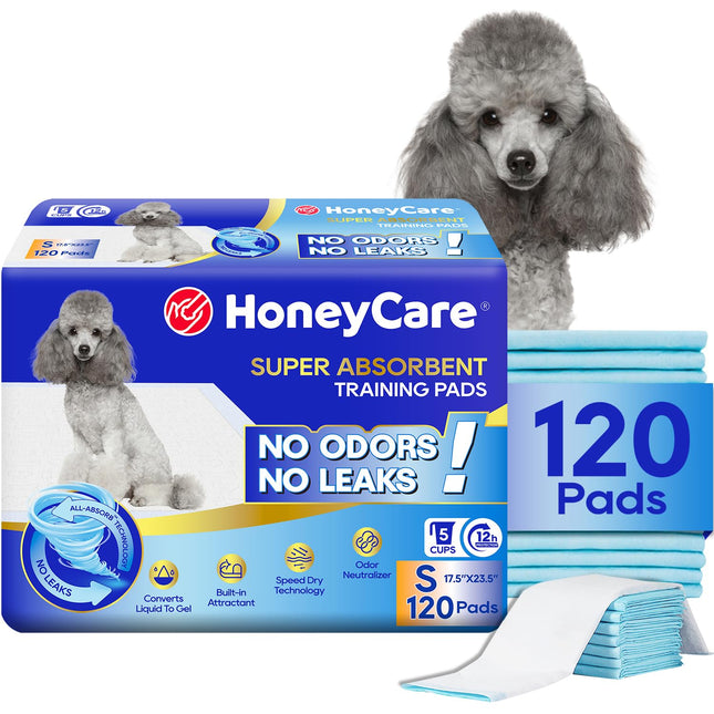 All-Absorb, Small 17.5" x 23.5", 120 Count, Dog and Puppy Training Pads, Ultra Absorbent and Odor Eliminating, Leak-Proof 5-Layer Potty Training Pads with Quick-Dry Surface, Blue, A05