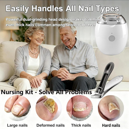 Electric Automatic Nail Clipper & Trimmer - Oblique Nail Clippers (2026 Improved Set) 3-in-1 Nail Grinder with LED Light & 3 Speeds|Gentle for Toenails&Fingernails|Ideal for Seniors, Adults & Babies