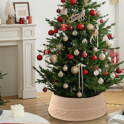 Christmas Tree Knitted Collar Skirt Beige for Holiday Home Party Decoration