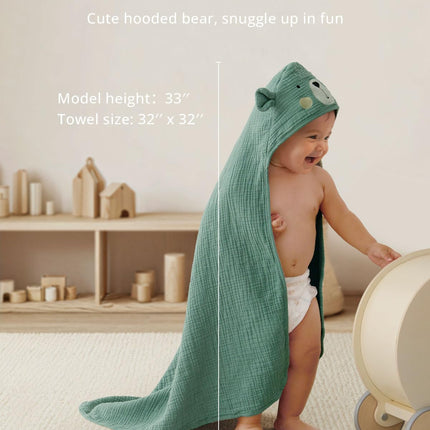 Muslin Baby Hooded Towel 2 Pack, Soft & Absorbent Bath Towel for Infant, Toddler, Unisex, Baby Gift, Newborn Essentials, Bear & Lamb