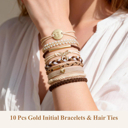 Hair Ties No Damage - 10 Pcs Hair Scrunchies for Women Girls, Hair Ties for Thick Hair & Thin Hair, Hair Scrunchies Bands Bracelets, Initial Hair Accessories for Women, Birthday Gift - Letter M