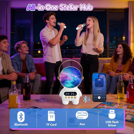 MEGUO Astronaut Karaoke Machine,Bluetooth Speakers & Color-Changing Light with 2 Wireless Microphones,Ideal Birthday Party Gift for Men Women Adult Friends Gathering Family Entertainment (White)