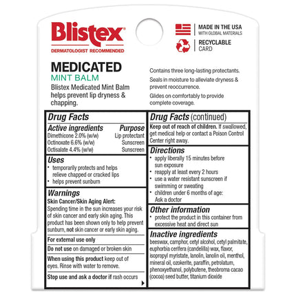 Blistex Medicated Mint Lip Balm, 0.15 Oz