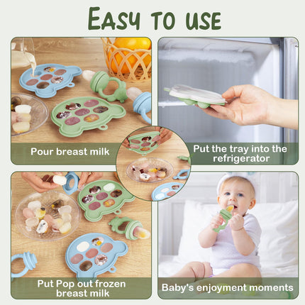 Baby Breastmilk Popsicle Molds & Baby Fruit Feeder (6 Pack), Infant Food Freezer Tray Storage Containers, Silicone Teething Pacifier Feeder and Teether for Babies,Babies Feeder