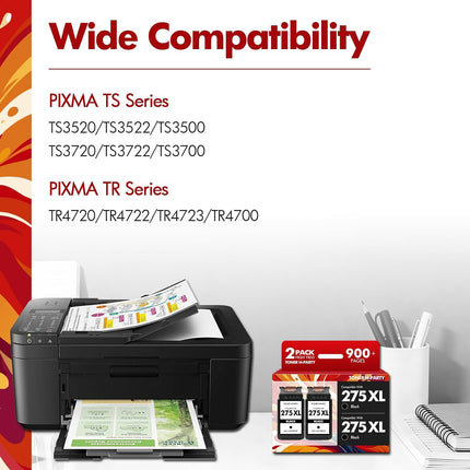 275 275XL TR4720 Black Ink Cartridges for Canon PG-275 Black Ink Cartridges for Canon Printers PIXMA TR4720 TS3722 TS3700 TR4700 TS3522 TS3500 TS3520 TS3720 TR4722 (2 Pack, Black*2)