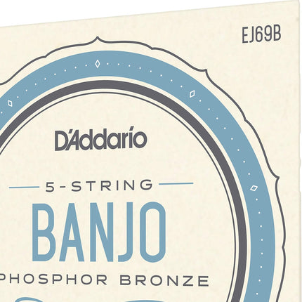 D'Addario Banjo Strings, Phosphor Bronze, EJ69B, Light Gauge 9-20, 5-String Set, Pack of 1