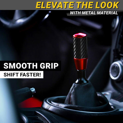 Premium Red Carbon Fiber Shift Knob - 4 Metal Threaded Adapters, 4 5 6 Speed Manual & Buttonless Automatic Transmission Cars, Weighted Gear Stick Shifter Knobs, (M8, M10x1.25/1.5, M12x1.25), JDM Style