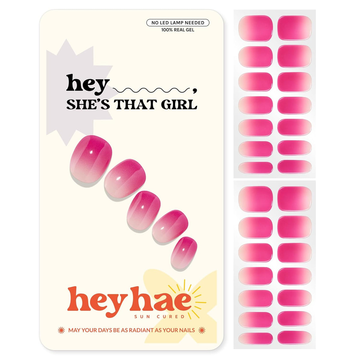 Semi Cured Gel Nail Strips | No LED Lamp Needed |Pink, Ombre | Easy Apply & Remove, Salon Quality | Includes 28 Strips