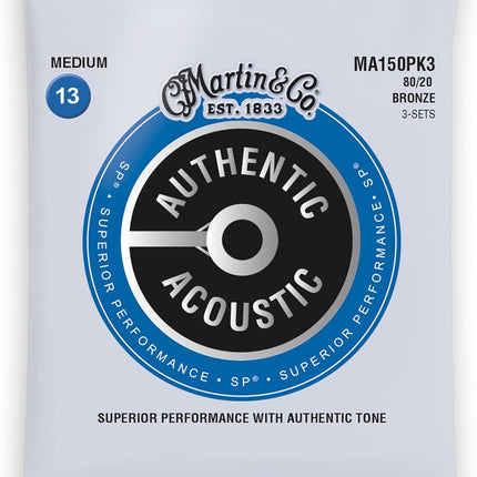 Martin Authentic Acoustic Guitar Strings, Superior Performance Extra Light 10-47 80/20 Bronze, 3 Pack