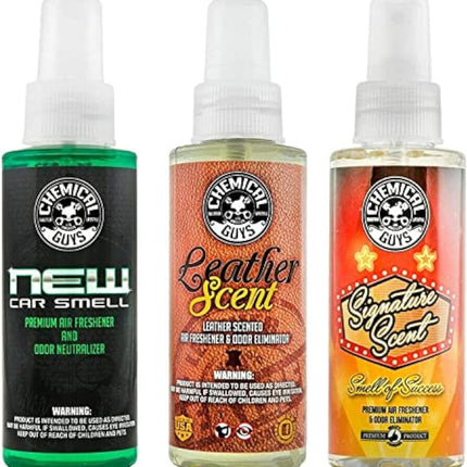 Chemical Guys AIR_301_04 New Car/Leather/Signature Scent Sample Kit, Great for Cars, Trucks, SUVs, RVs, Home, Office & More (4 fl oz - 3 Items)