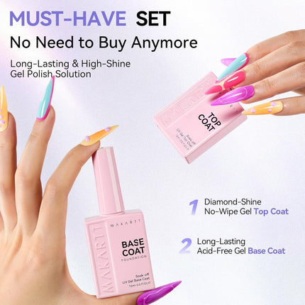 Makartt Gel Top and Base Coat Set: 2 PCS 15ml No Wipe Upgrade Diamond-Shine Long-Lasting Base and Top Coat Gel Nail Polish Soak Off UV LED Lamp Needed Home DIY Gift Women