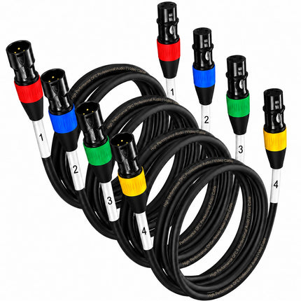 XLR Microphone Cables, 25 ft, 6 Pack, Male to Female, Black