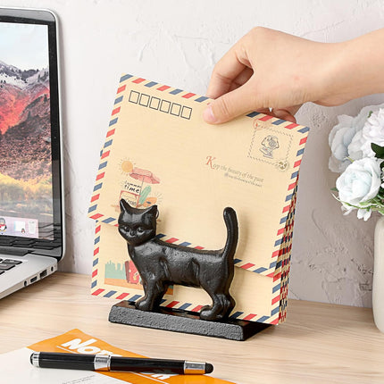 BTSKY Cast Iron Mail Organizer Countertop, Heavy Duty Desk Mail Holder for Letters & Documents, Vertical Envelope Sorter for Home Office, Bill Rack - Black, Cat Shape