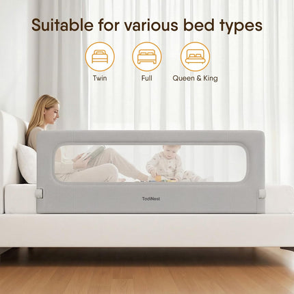 Folding Bed Rail for Toddlers, Baby Bed Rail Guard with Reinforced Anchor Safety System, Toddler Bed Rails for King Size Beds, Twin, Full, Queen (Grey, 59" L x 21.6" H)
