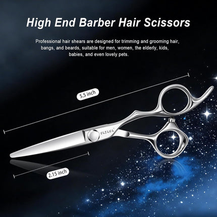 Hair Cutting Scissors 5.5", Professional Barber Shears with Sharp Convex Blades, Cobalt Alloy Steel Hair Shears,Haircut scissors for Salon Stylists & Home Use - Silver