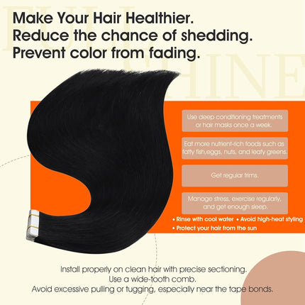 Full Shine Tape in Hair Extensions Human Hair 18Inch Remy Tape ins Human Hair Extensions Color 1 Jet Black Fashion Extension, Seamless Silky Straight Skin Weft 20Pcs 50G Add Length for Wedding