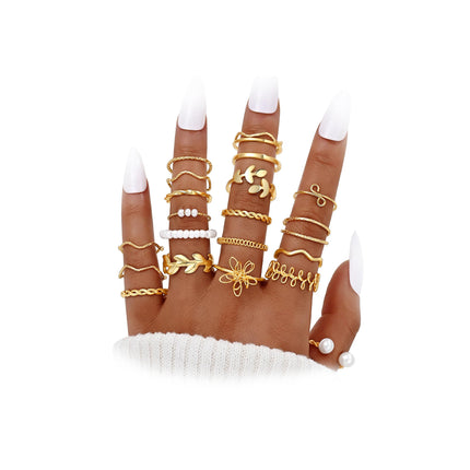 Gold Stackable Rings Set for Women, Gold Plated Chunky Crystal Finger Rings
