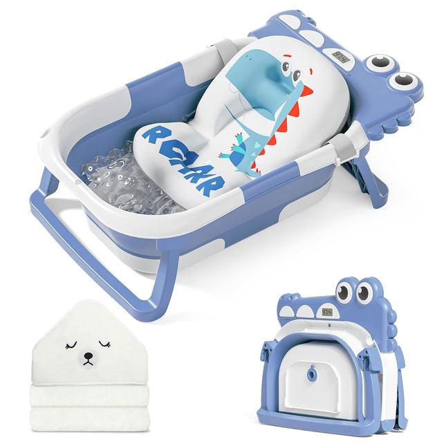 Collapsible Baby Bathtub for Newborn with Thermometer & 1 Hooded