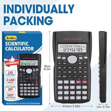 2 Pack Scientific Calculators, 2-Line Large Screen Display 240 Functions Scientific Calculators for Students, Math Algebra Fraction Calculator for High School College School