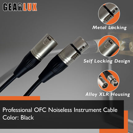 Gearlux XLR Microphone Cable, Fully Balanced, Male to Female, 3.2 Feet - Single Pack