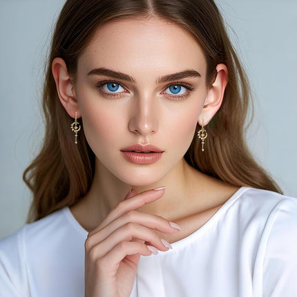Star and Moon Earrings Dangle Hoop Earrings for Women Huggie with Cubic Zirconia Celestial Space Style
